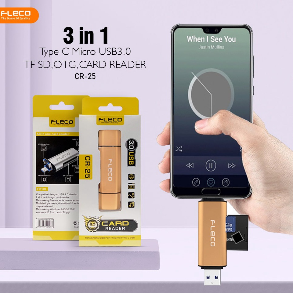 NEW FLECO CR25 OTG 3 in 1 Smart Card Reader USB 3 Type C Combo CR25 x F4L8