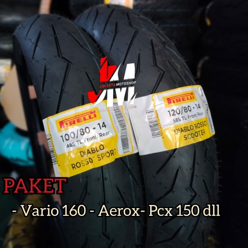 SEPASANG - Ban Pirelli Diablo Rosso 100/80-14 & 120/80-14 For Vario Aerox Pcx dll