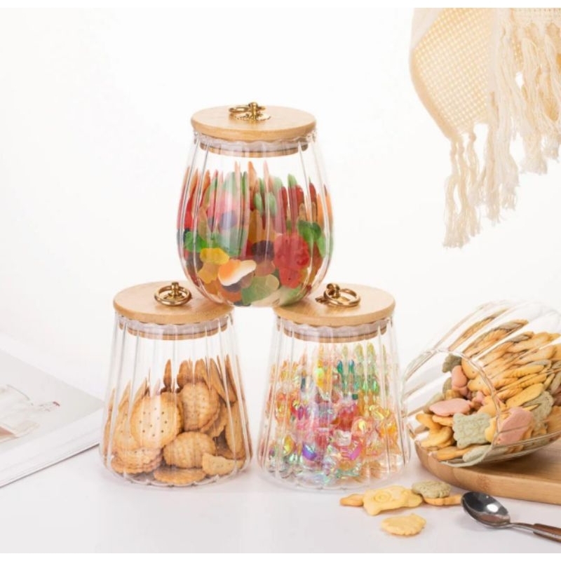 Toples Kaca Tutup Kayu Jepang / Toples Kue Kering Teh Kopi