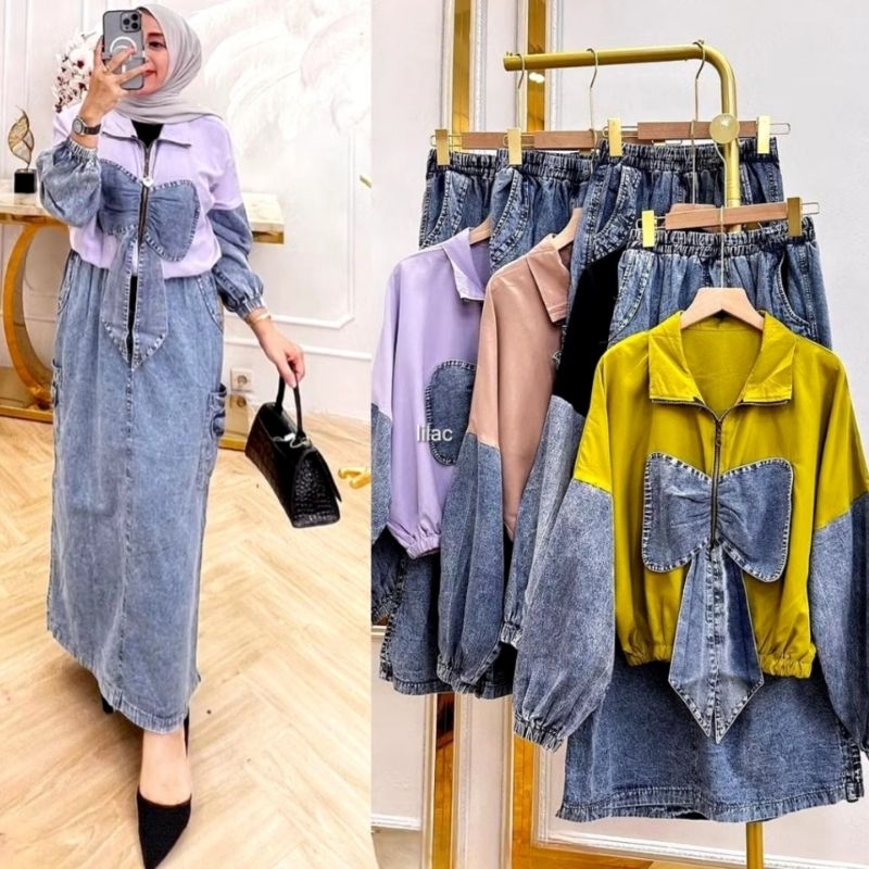 One set sherina ootd kekinian katun toyobo mix jeans premium