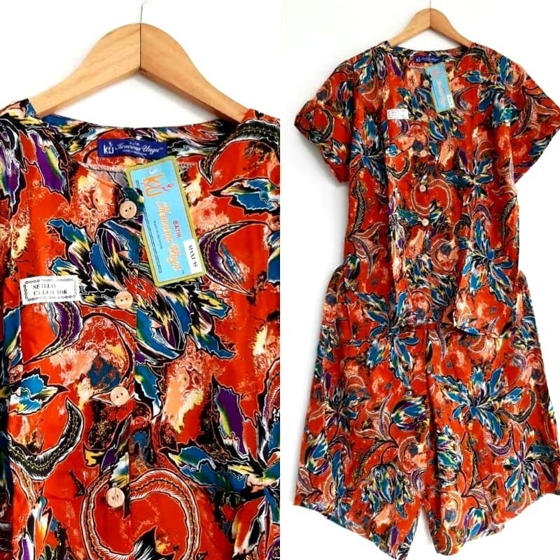 SETELAN KULOT KENCANA UNGU FUUL KANCING BUNSUI SETELAN CELANA PENDEK  BAJU LENGAN  PENDEK /BAJU ORIG
