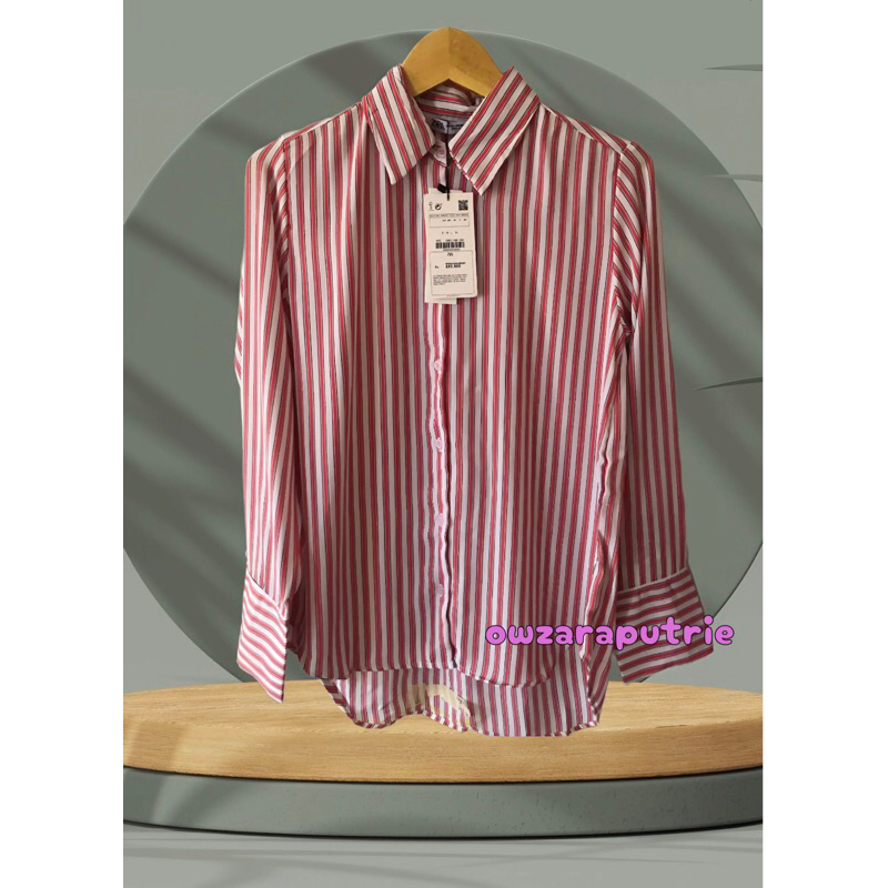 Kemeja Zara Salur Size XS Original Branded Murah Putih Pink Atasan Blouse Kerja Wanita