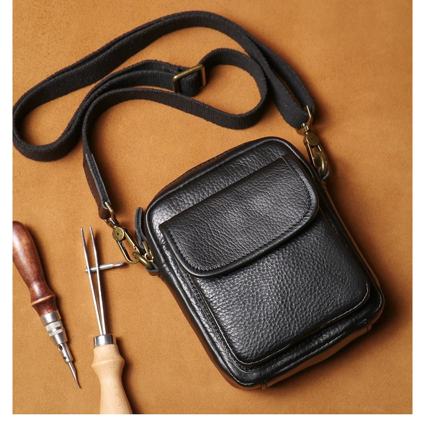 Tas Slempang Kulit Pria Tas Bahu Kecil Tas Kurir/ tas kulit sapi 100% GARUT