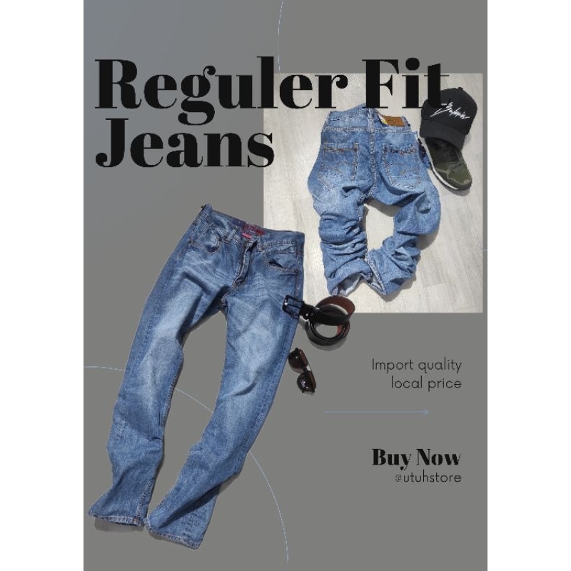 Celana Jeans Standart Reguler Panjang Cedric, Untuk Pria Biru Terang