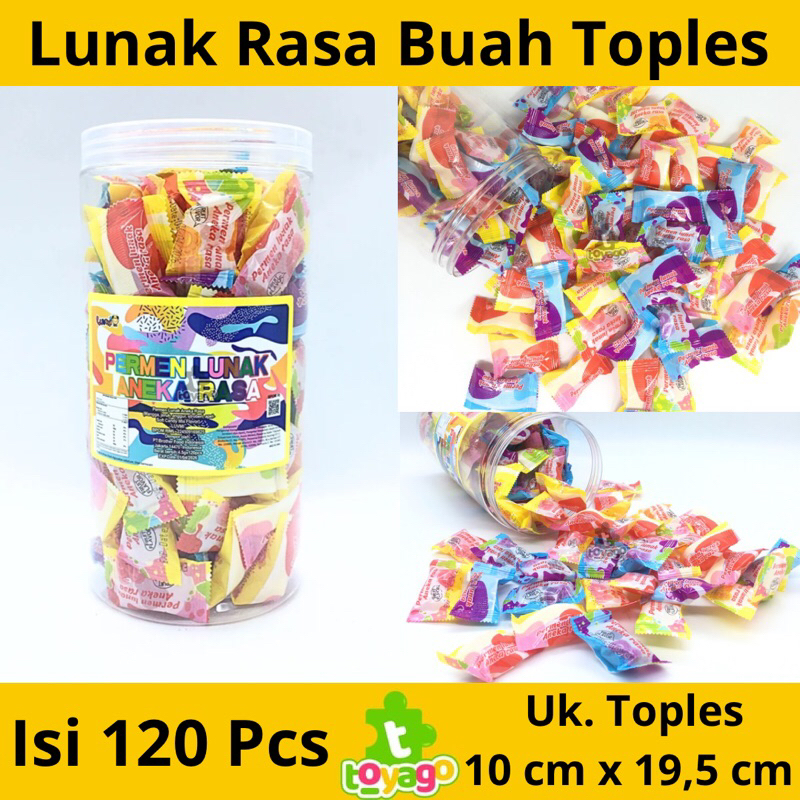 

Permen Lunak Rasa Buah Toples Isi 120 Pcs Grosir (Lunak Rasa Buah Toples @120 toyago toys)