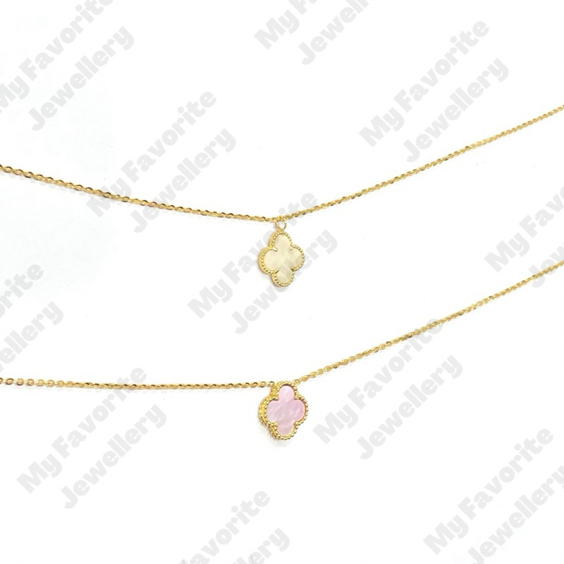 Kalung Clover Putih Pink EMAS ASLI Kadar 700 16K