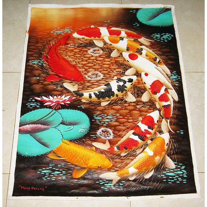 Lukisan Ikan Koi Angka 9 Sangat Langka dan Unik (Ukuran 100x60cm)