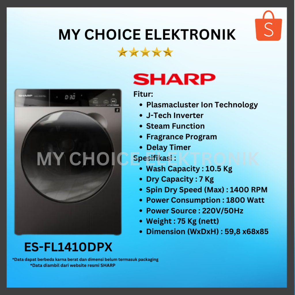 SHARP ES-FL1410DPX Mesin Cuci Front Loading