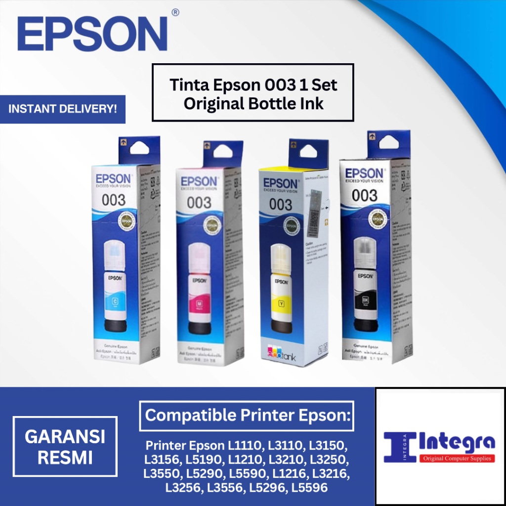 Tinta Epson 003  Original 1 Set ( Bk, C, M, Y ) Tinta Printer Epson L3210 L3250 L5290
