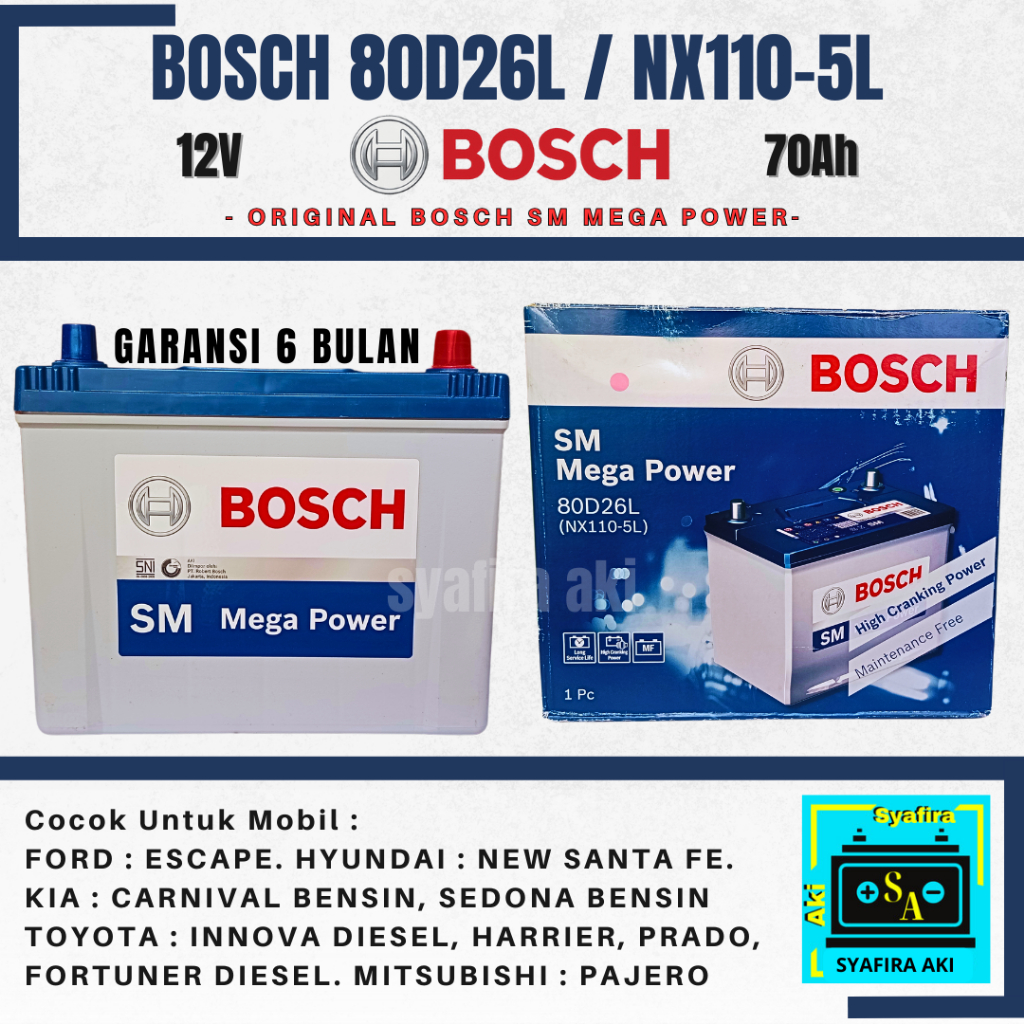 Aki Mobil Toyata Innova Diesel 80D26L-NX110-5L BOSCH Aki Kering 70Ah