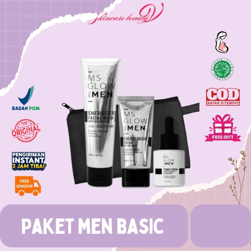 MS GLOW - Paket Wajah Basic Men/Paket men isi 3 original