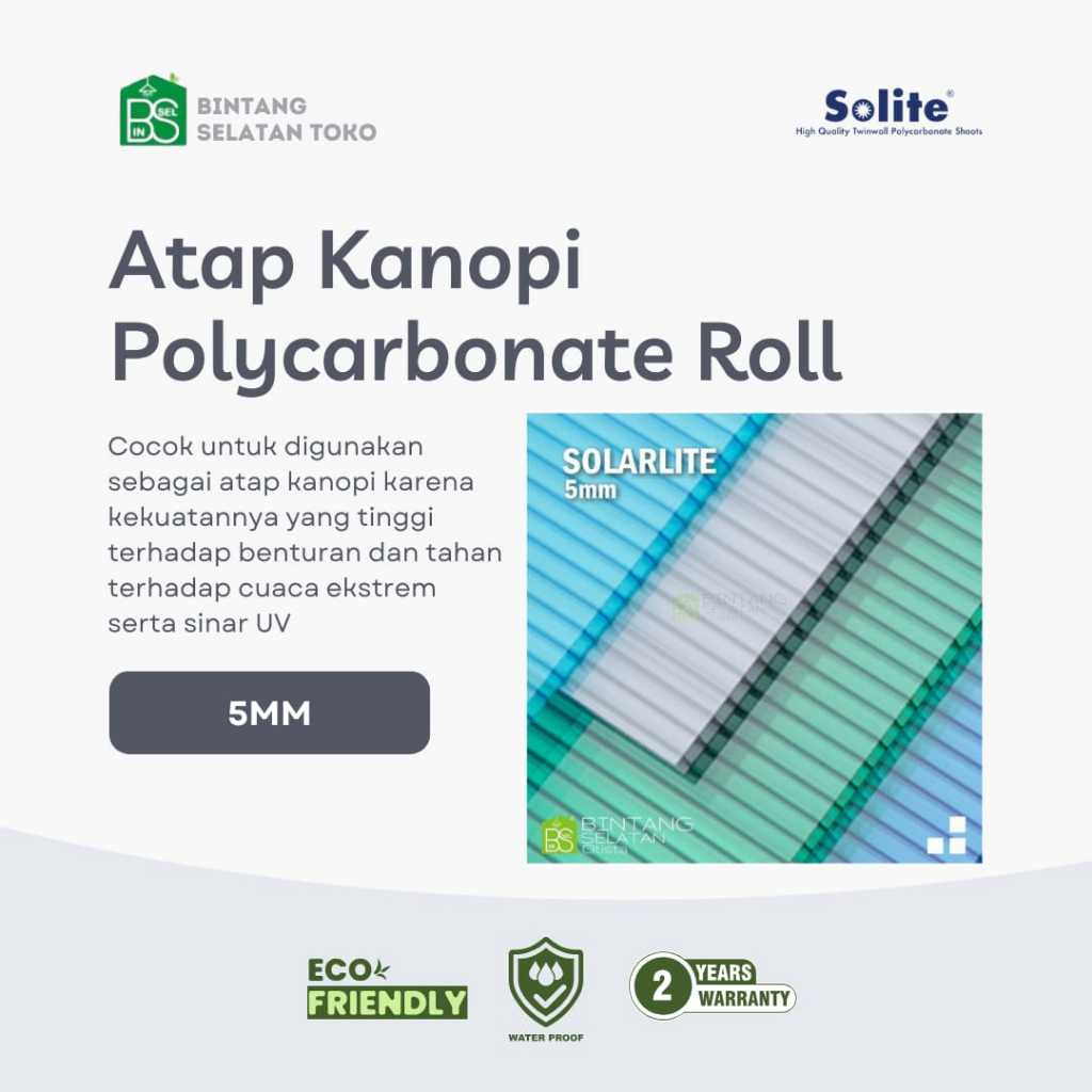 SOLARLITE 5MM ATAP KANOPI CANOPY POLYCARBONATE ROLL