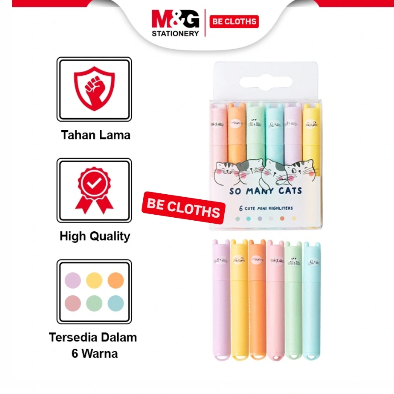 

M&G "SO MANY CATS" Mini Highlighter Pastel 6pcs Pink/Yellow/Blue/Purple/Green/Orange / Stabilo Mini 6 Pcs Fluorescent