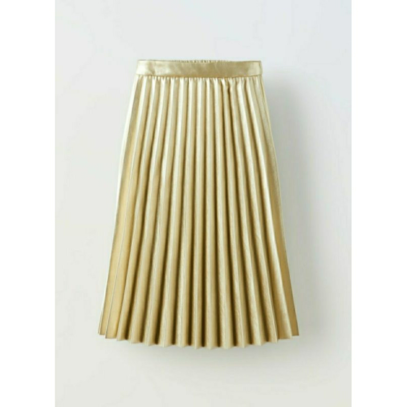 ZARA Pleated Leather Skirt Gold size 13+14y