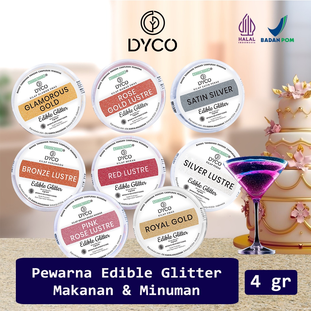 

DYCO Edible Glitter Lustre Dust Pewarna Kue Minuman Glitter 4 Gr Halal BPOM