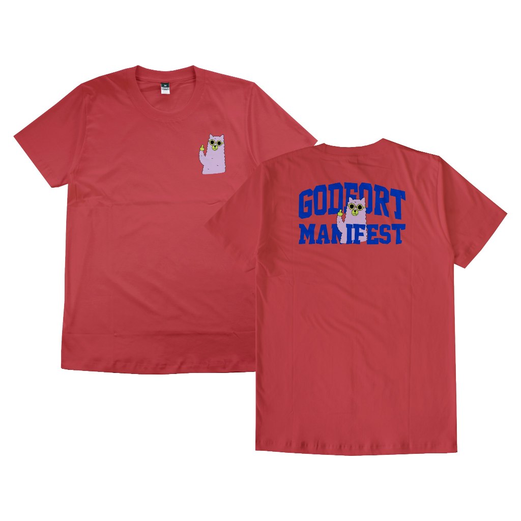 KAOS DISTRO LENGAN PENDEK UNISEX LLAMA HITAM PUTIH RED BLUSH GODFORT
