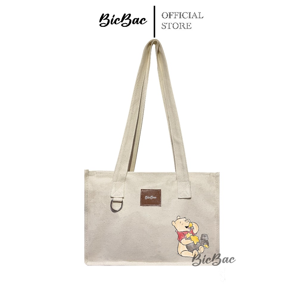 CUSTOM POOH EAT HONEY - TAS KANVAS CANVAS TOTE BAG TOTEBAG SLETING PEREMPUAN CEWEK WANITA KETIAK SLI