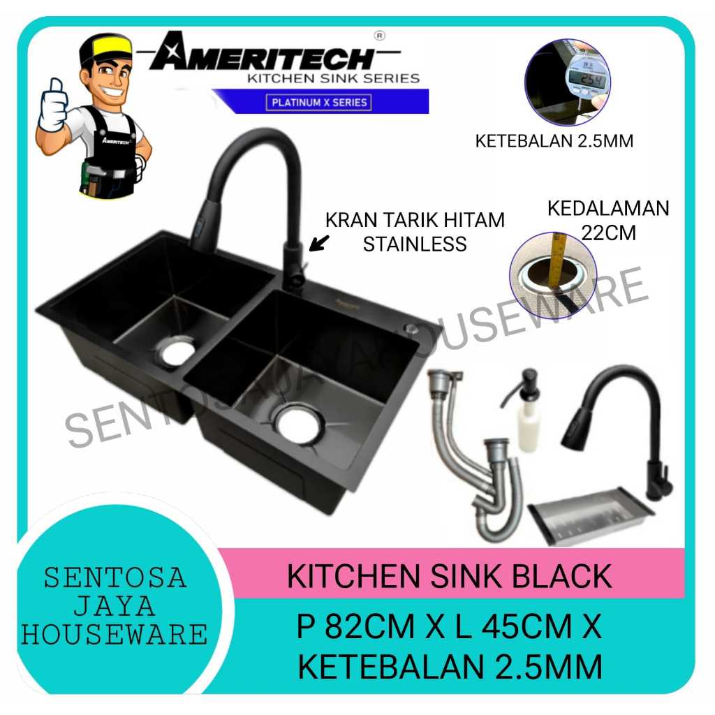 BAK CUCI PIRING HITAM 82CMX45CM STAINLESS / KITCHEN SINK AMERITECH 82CMX45CM BLACK AMERITECH