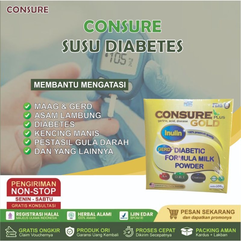 

Paket 4 Box Konsure Gold Susu Diabetes dan Maag Asam Lambung 100% Original