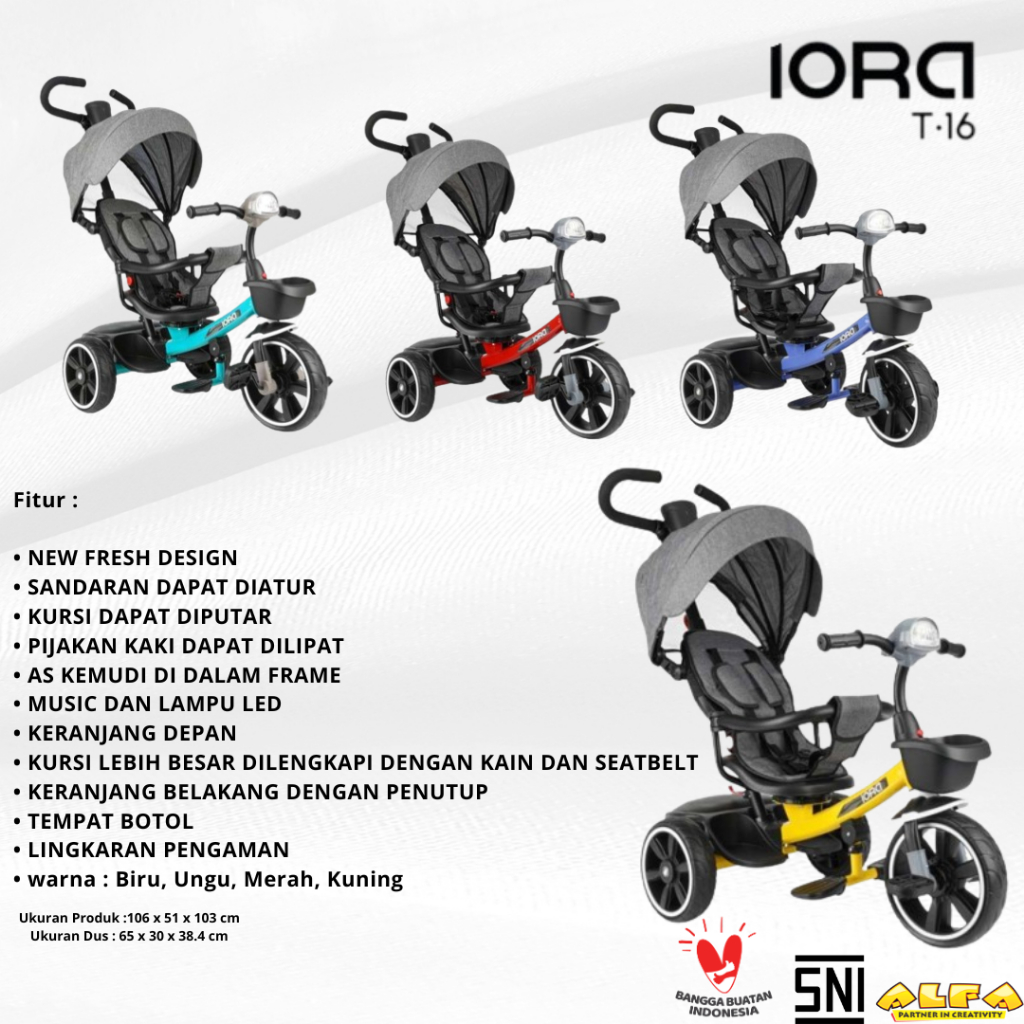 Toko Mainan ALFA Tricycle/Sepeda Roda Tiga IORA T16