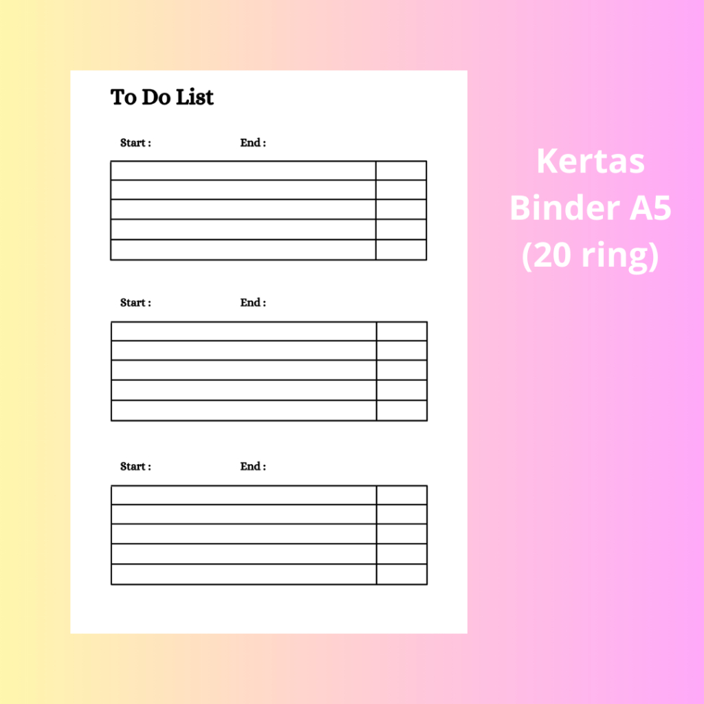 

To Do List Planner Gaya Klasik Kertas Binder A5 20 Holes Check List