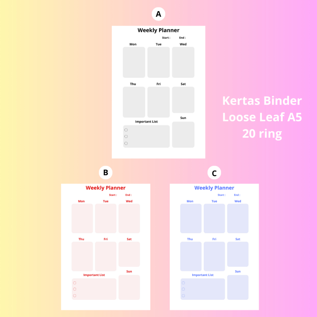 

Weekly Planner Gaya Klasik Kertas Binder A5 20 Holes Binder Planner Rencana Mingguan