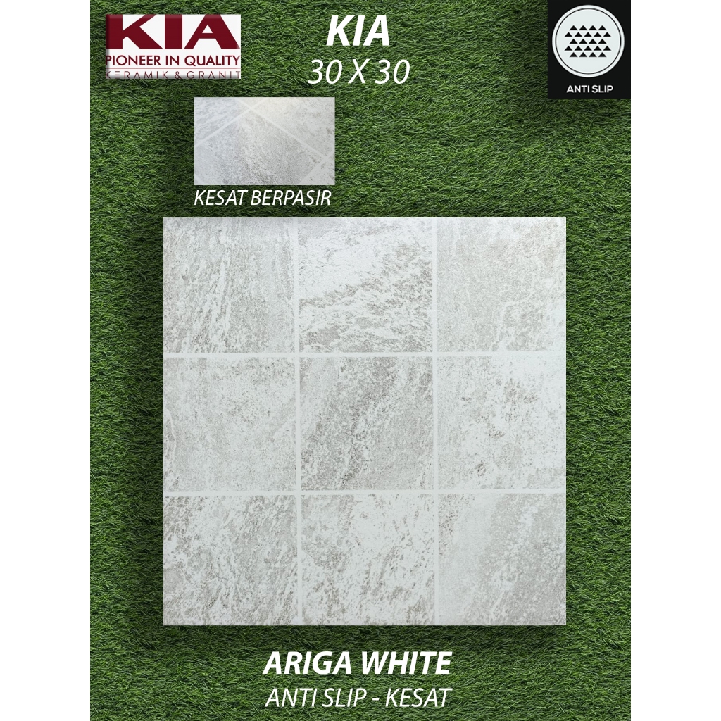 Keramik Lantai Kamar Mandi 30X30 KIA Ariga White Kesat KW1 Pekanbaru Riau, Motif Batu
