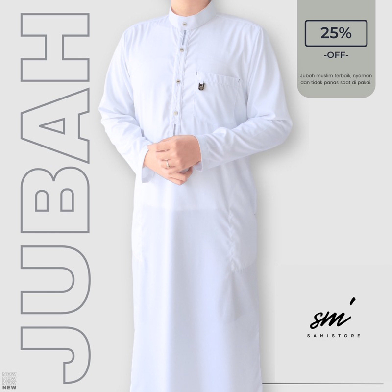 Jubah Gamis Pria Dewasa Putih Lengan panjang Motif Terbaru Kancing Jepret Bahan Toyobo Premium Jubah