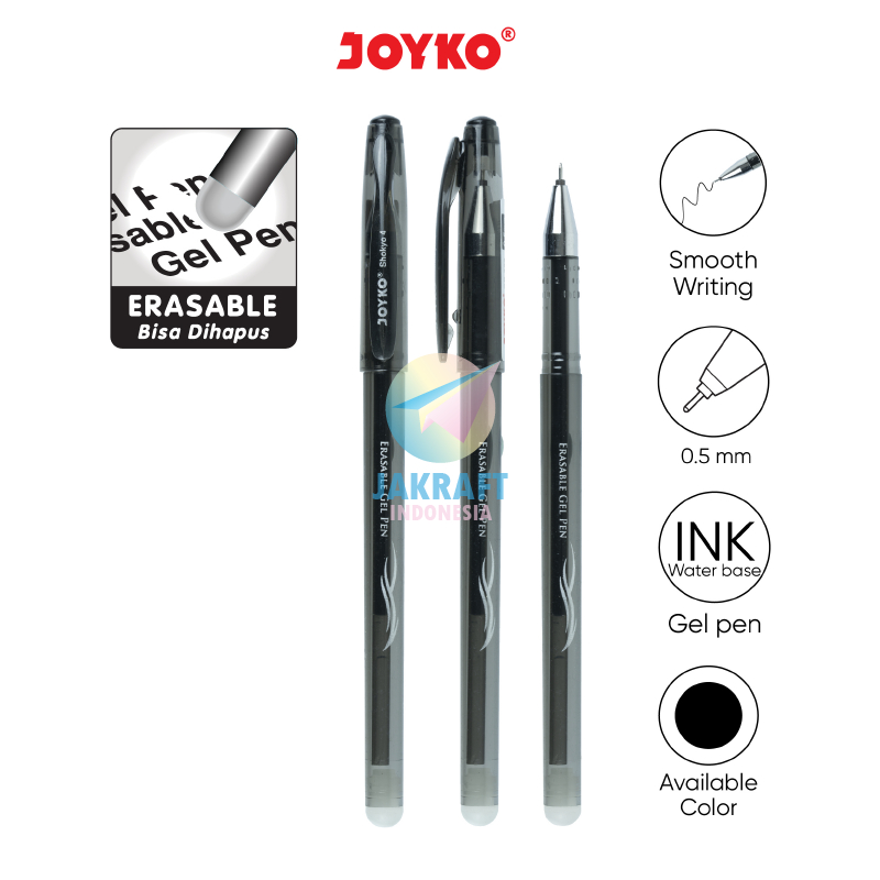 

(1 Pcs) Pulpen Erasable Gel Pen Ujung Tajam JOYKO GP-322 SHOKYO 4 Hitam Black Tebal 0.5 mm Needle Tip Bolpen Bisa Dihapus