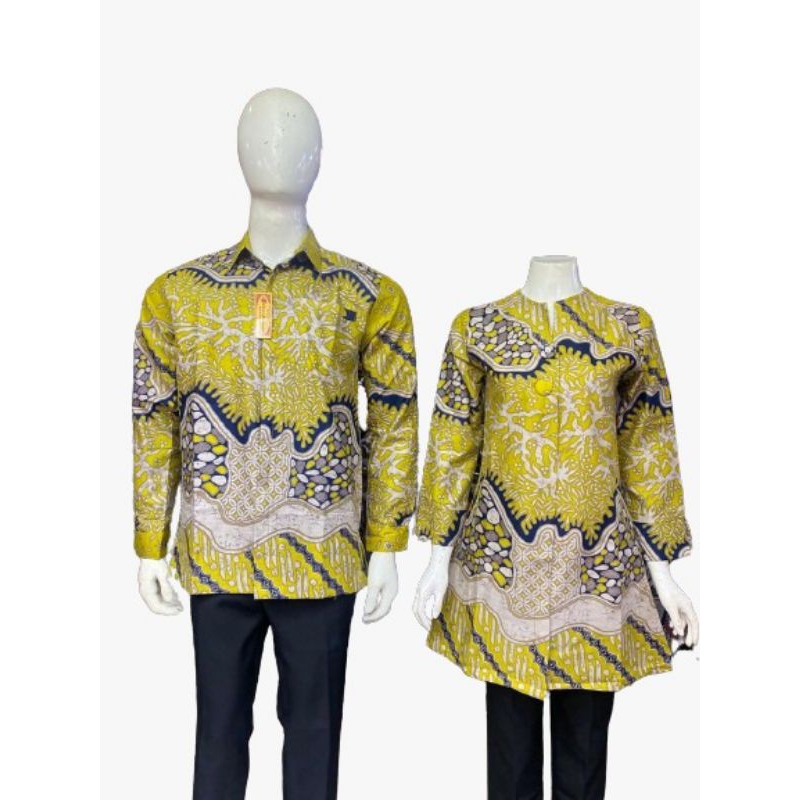 KEMEJA BATIK SOLO PRIA WANITA COUPLE MOTIF WARNA HIJAU MUDA