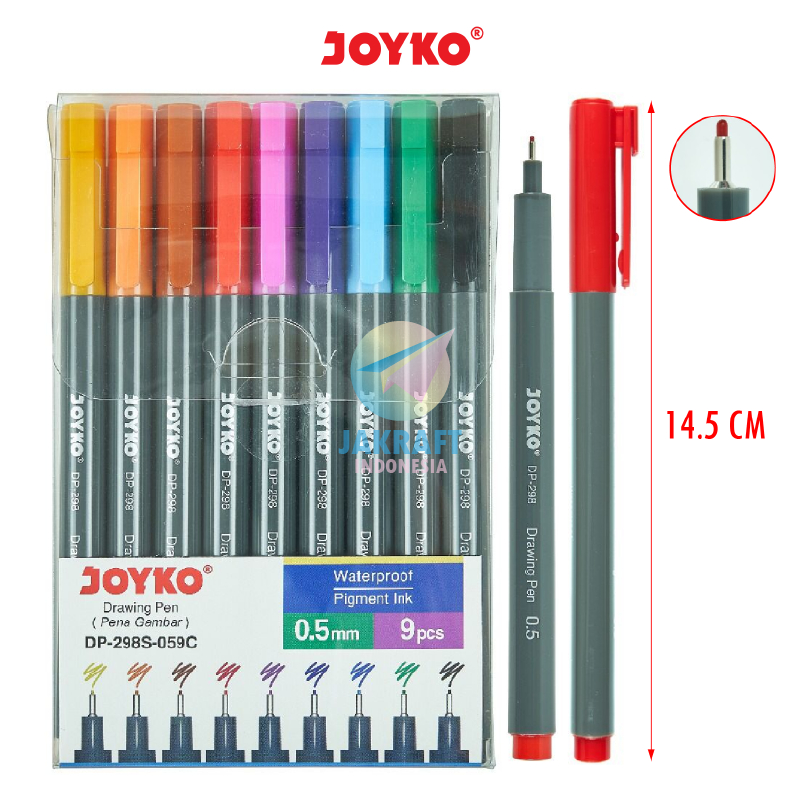 

(9 Pcs) Set 9 Color Drawing Pen Permanent Marker JOYKO DP-298S-059C Spidol Permanen Warna Anti Air Tebal 0.5 mm Fine Tip Anti Air