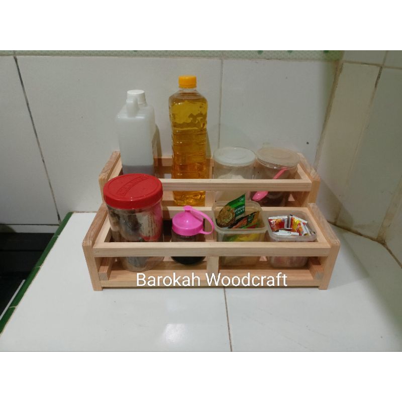 Rak Kayu Tempat Botol Rak Bumbu Kayu Rak Dapur Rak Kayu Serbaguna