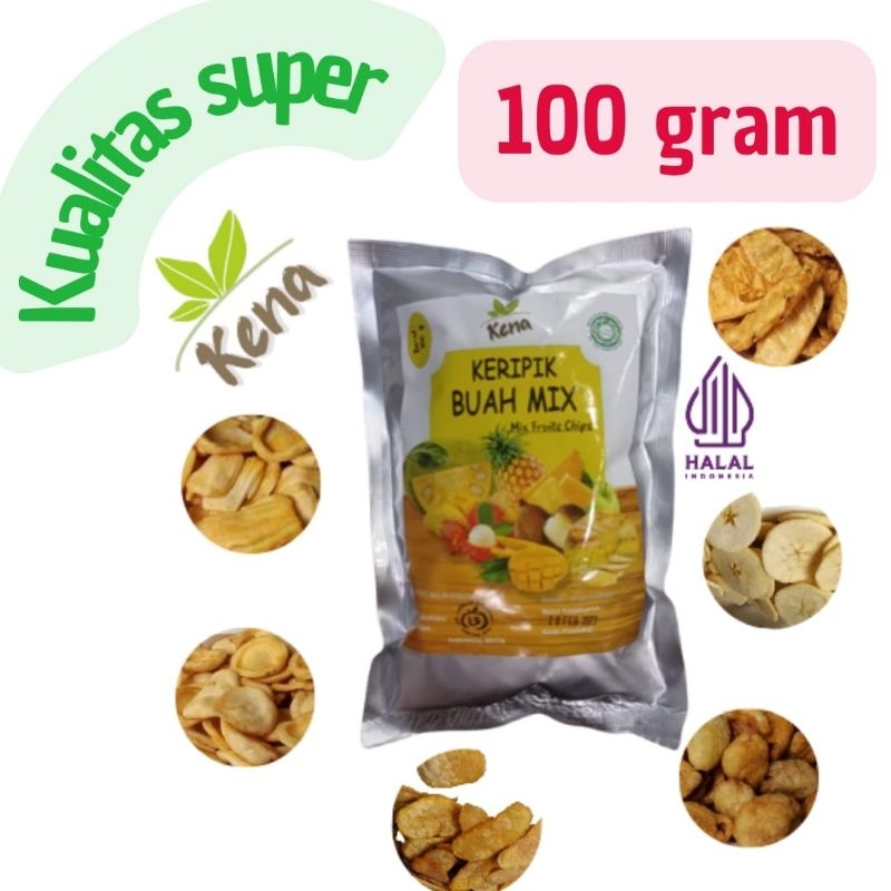 

Keripik buah mix 100 gram (nangka apel salak nanas mangga rambutan pisang) menyesuaikan stok