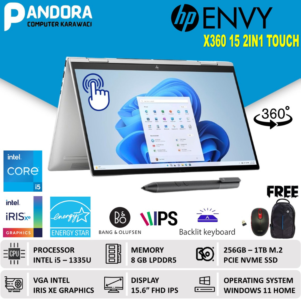 LAPTOP HP ENVY 15 X360 INTEL i5 1335U 8GB SSD 512GB FHD IPS WIN 11
