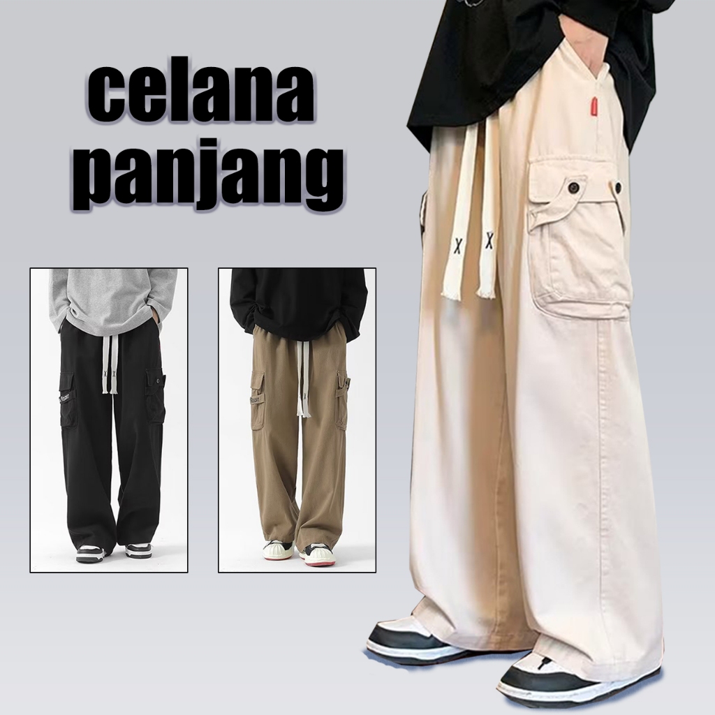 Celana Panjang Pria Celana Kebesaran Pria Overall Longgar Gaya Korea 2024 Celana Olahraga Longgar Ga