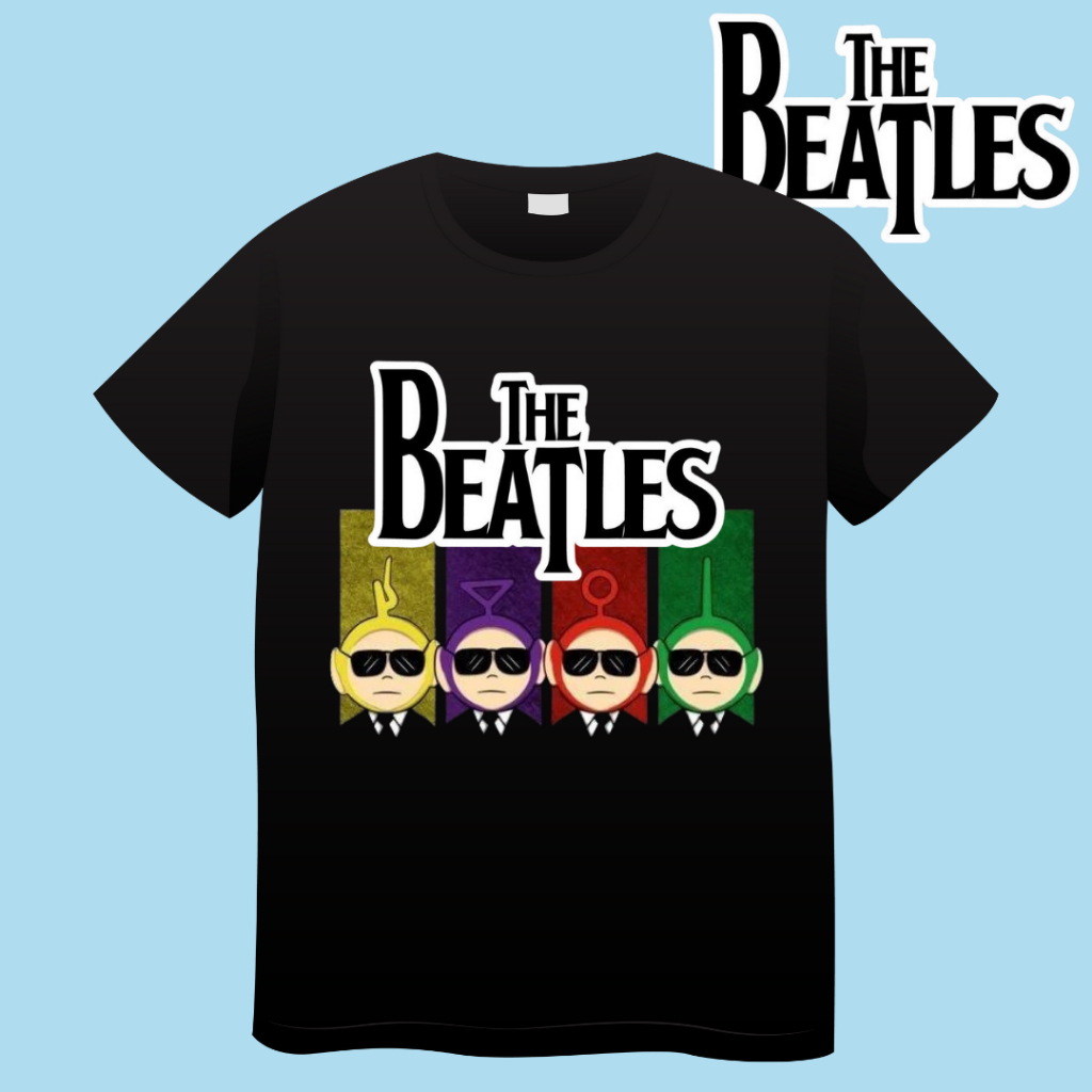 Kaos Anak - Kaos Band THE BEATLES x Karakter TELETUBBIES Sablon Depan [GRATIS CUSTOM NAMA] Pakaian a