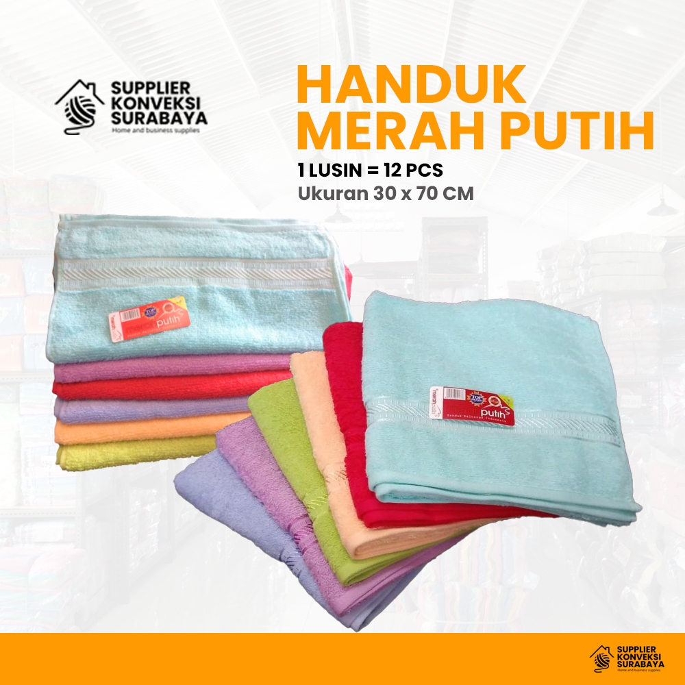 (LUSINAN) Handuk Merah Putih 30x70 by Terry Palmer GRADE A  (12 pcs) - Handuk Merah Putih 30 x 70 cm
