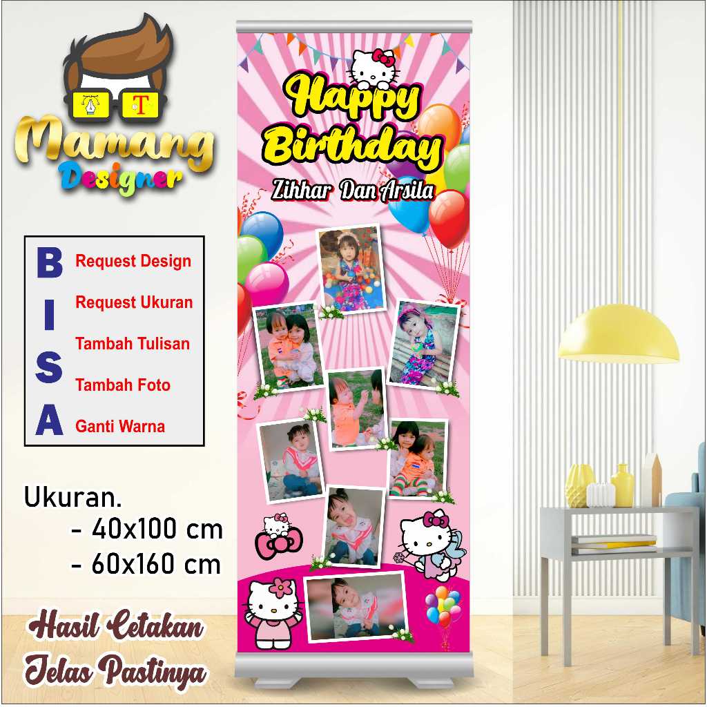 Design Spanduk Banner MMT Ulang Tahun Anak Dengan Motif Hello Kitty bb