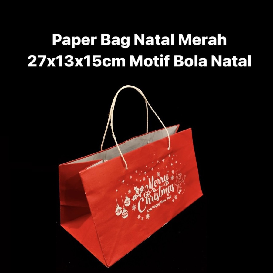 

( 5 pcs ) Paperbag Motif Bola Natal Hampers Brownies Christmas Tas Jinjing 27x13x15 cm Packaging Bolu