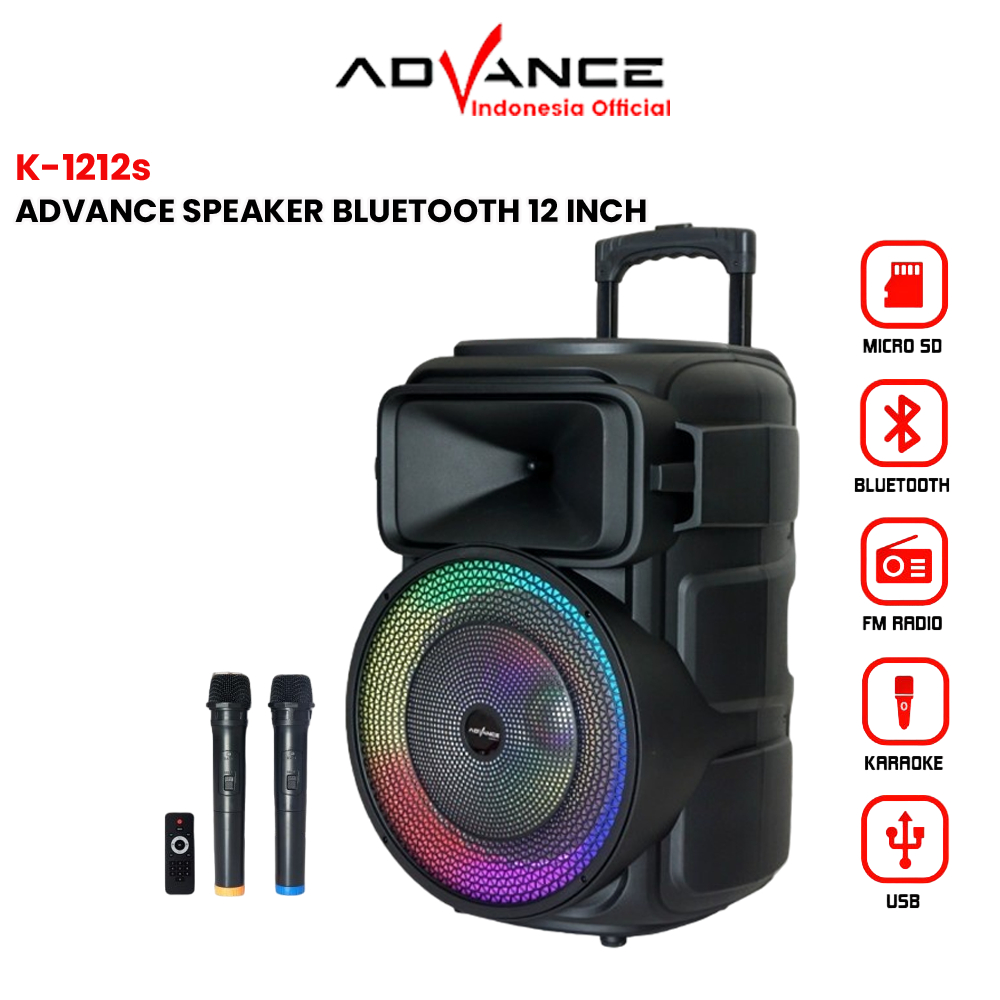 Advance Speaker Bluetooth 12 Inch K-1212S  Portable Free Mic Wireless