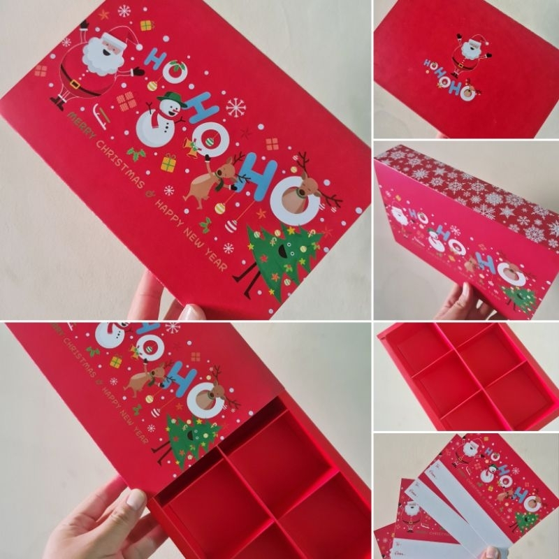 

5 pcs box kemasan pie susu sekat isi 6 warna merah motif ukuran 7x7x4cm natal