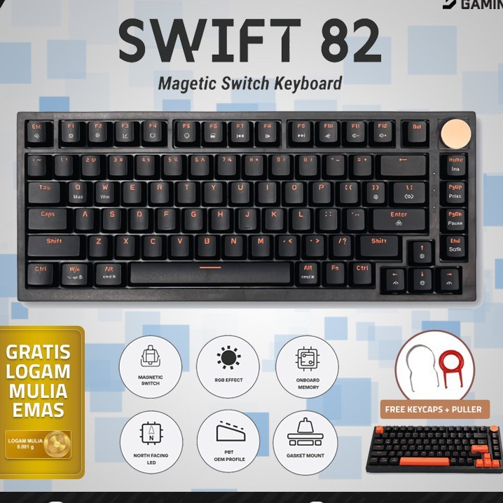 VortexSeries Swift82 Keyboard 75% Magnetic Switch RGB LED