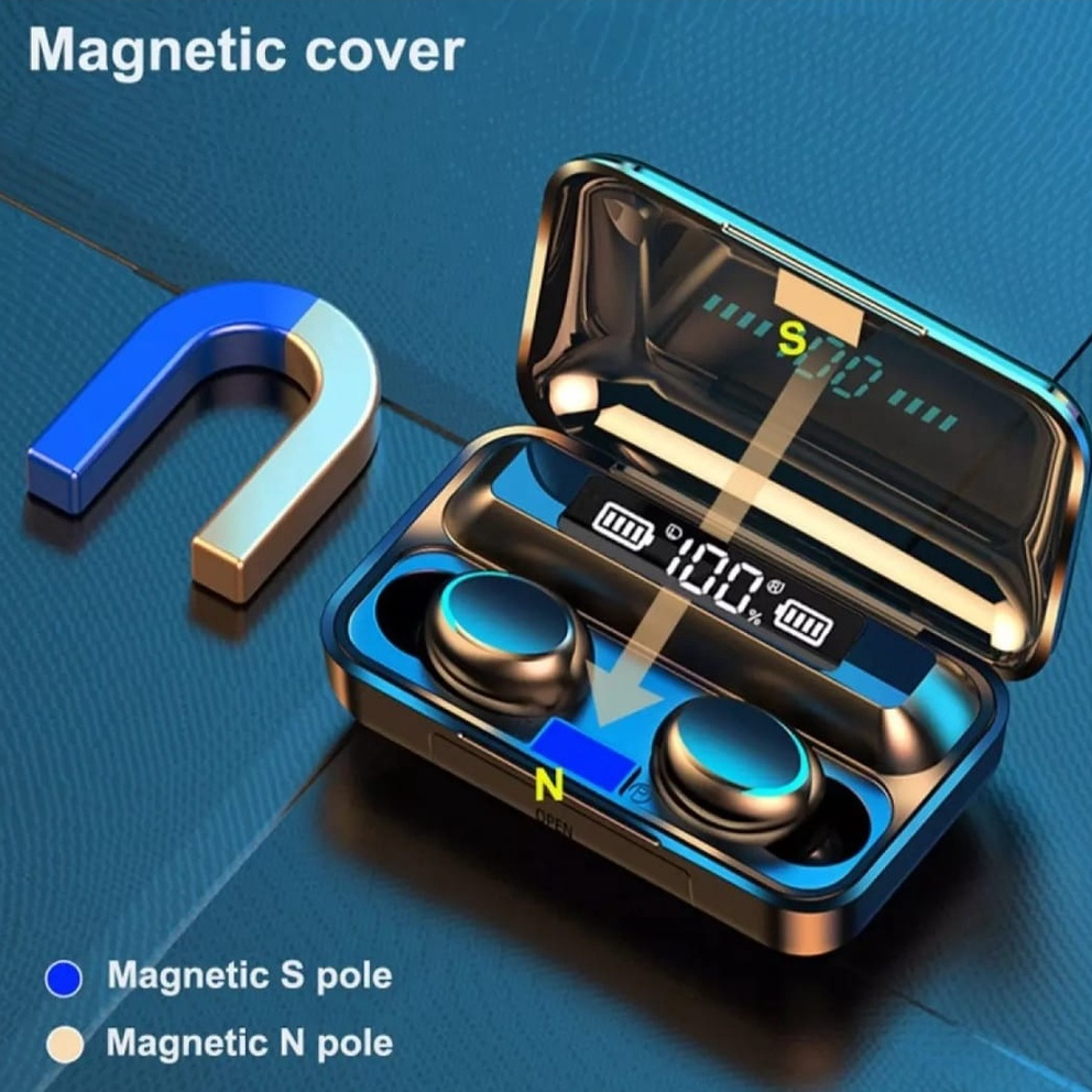 Headset Bluetooth Wireless F9 TWS LED Smart Display With Powerbank Full Bass Original Bluetooth 5.0