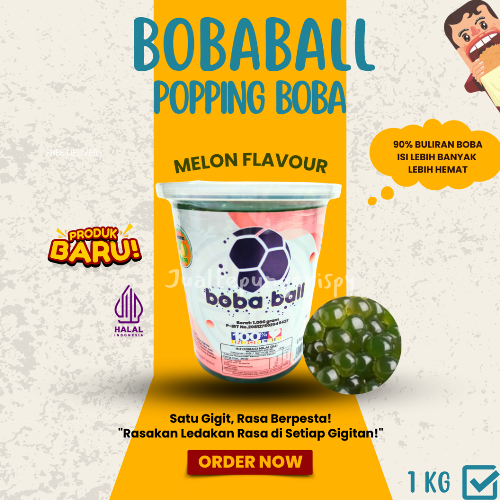 

Bobaball Melon Popping Boba | Toping Minuman Kekinian | Jelly Mutiara Premium Kemasan Toples 1 Kg