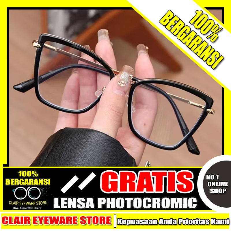 Clair Eyeware CO 118 Optik B Riski Frame Kacamata Cat Eye Plastik Blueray Photocromic Anti Radiasi H