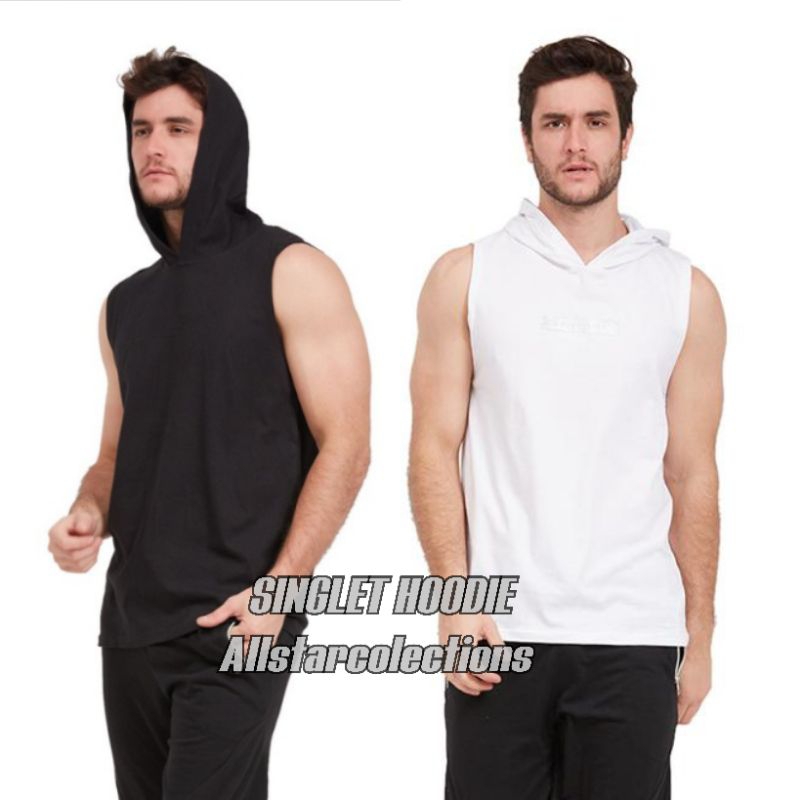 Singlet Hoodie Sleeveless Cowok Kaos Singlet Kupluk Gym olahraga Tangan Pria / Singlet Pria / Manset