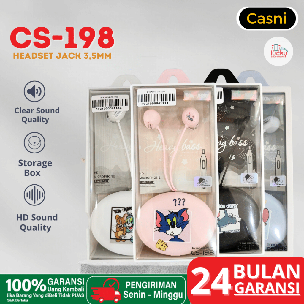 CASNI CS-198 Headset Handsfree Earphone Jack 3.5Mm In-Ear Hifi Sound Music Audio Call
