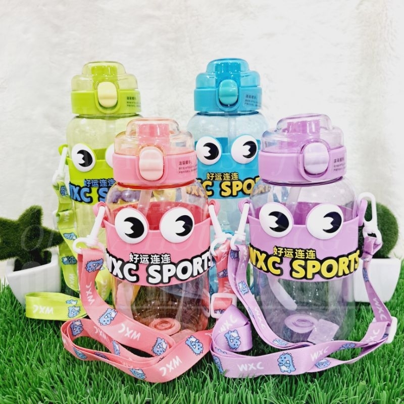 Botol Minum Transparan Tali Panjang Tempat Minum Sedotan Botol Minum Plastik WXC Sports