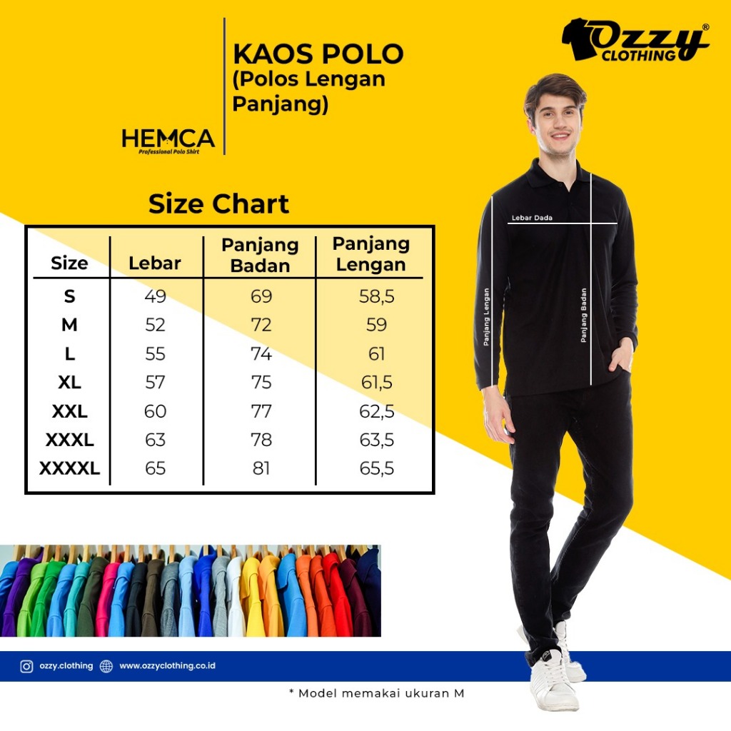 Grosir Kaos Polo Polos Ozzy Lengan Panjang - XXXL, Size Jumbo | HEMCA Polo Shirt by Ozzy Clothing