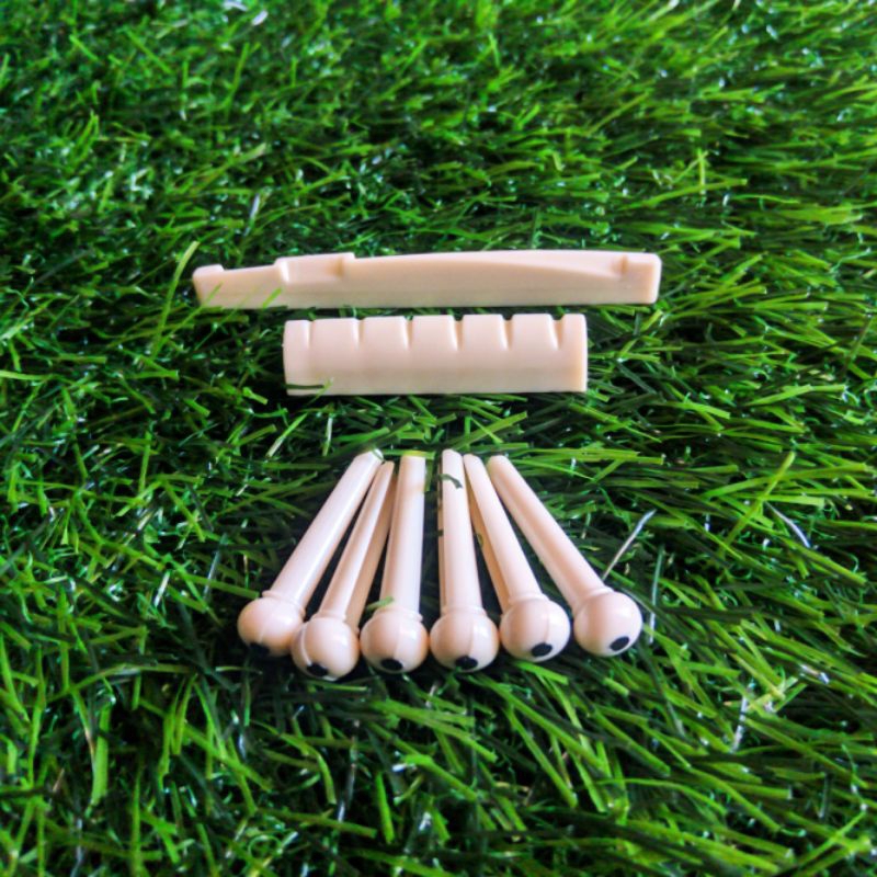 Paket Saddle Nut + 6 Pcs Bridge Pin Gitar Akustik Warna Putih Tulang